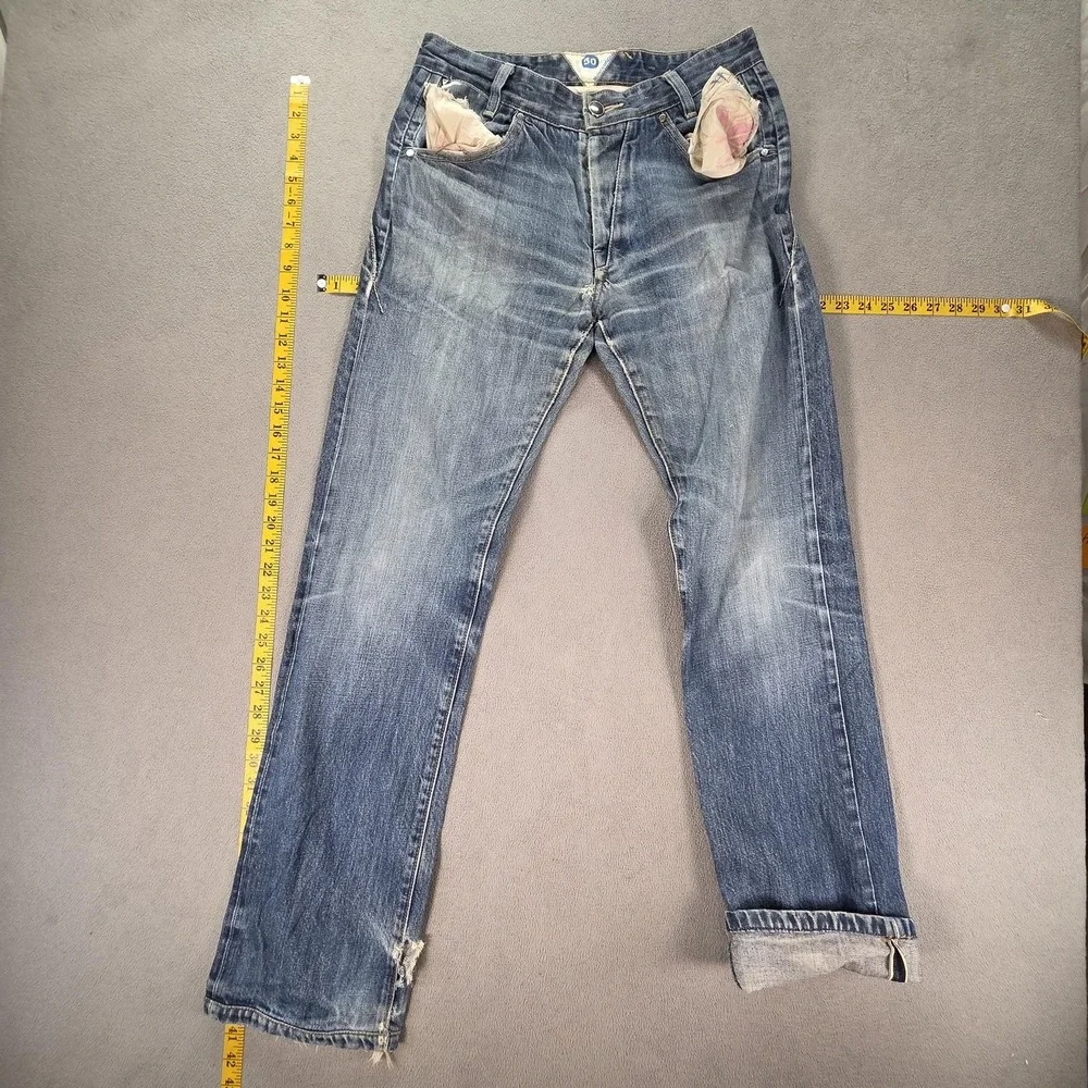 Levis Jeans Mens Selvedge Blue Light Altered‎ Hem Whiskers Honeycomb Fits 29x32